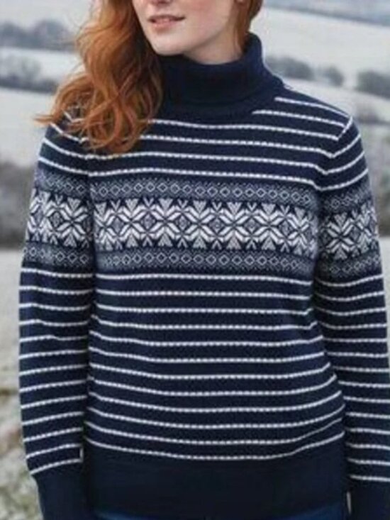 L.L. Bean Sweaters - L.L. Bean Nordic Fair Isle Cotton Cashmere Navy Turtleneck Sweater